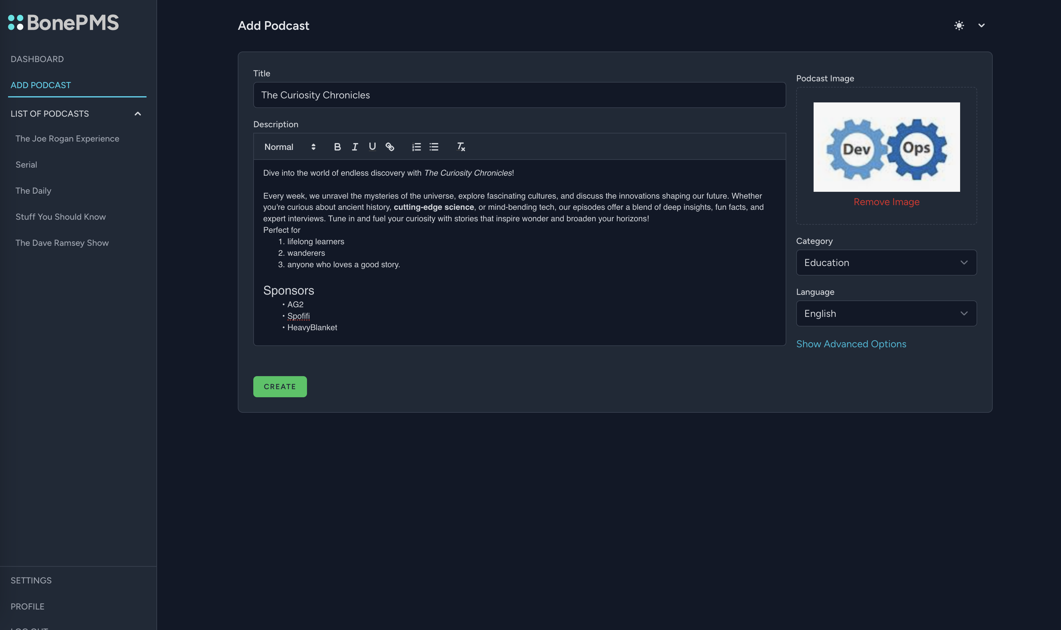 BonePMS create podcast