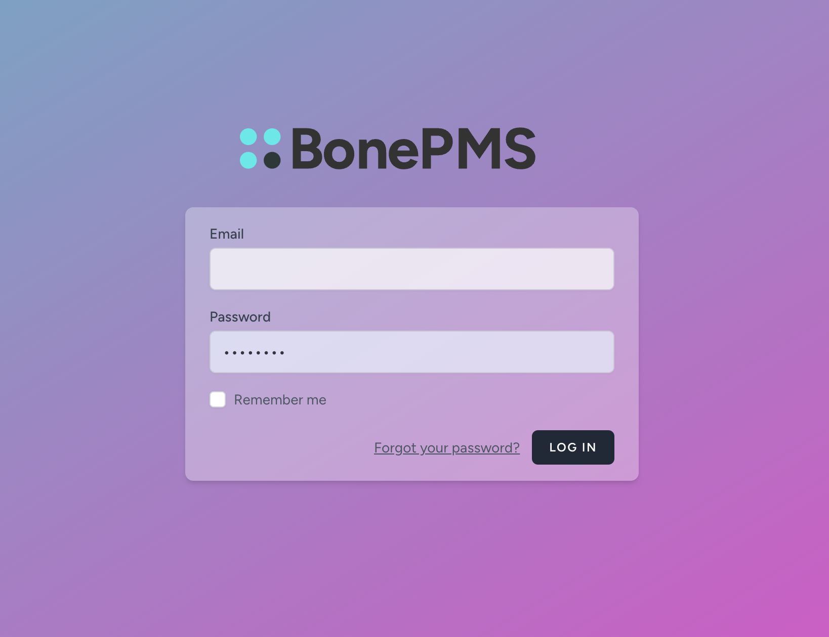 BonePMS login screen